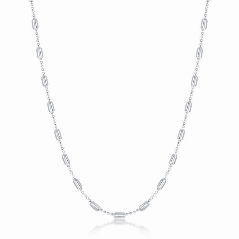 Sterling Silver Rhodium Plated Long Bead Chain, 20"