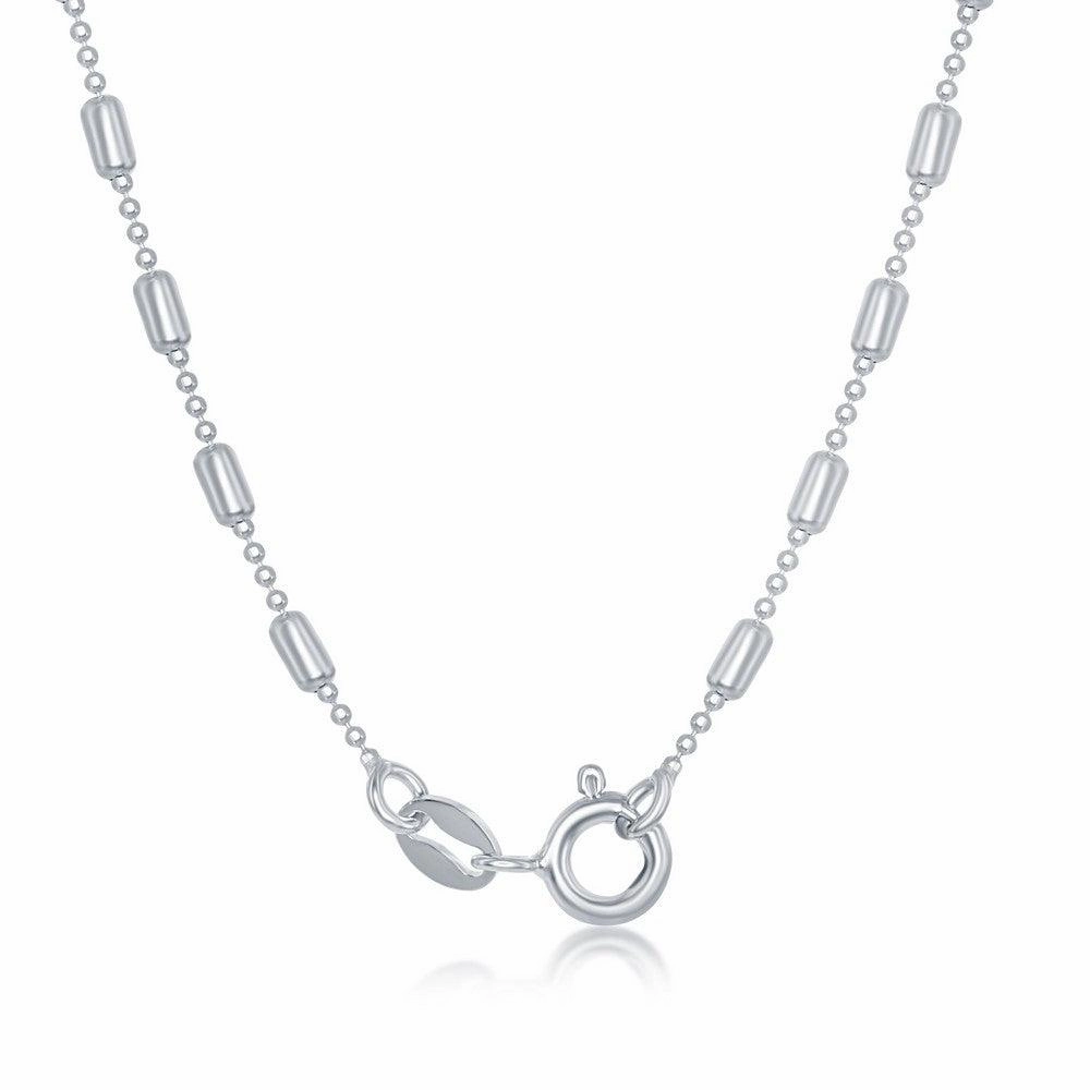 Sterling Silver Rhodium Plated Long Bead Chain, 20"