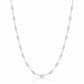 Sterling Silver Rhodium Plated Long Bead Chain, 20"