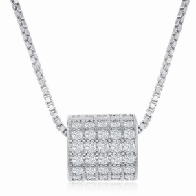 Sterling Silver Rhodium Plated Micro Pave Rod Necklace