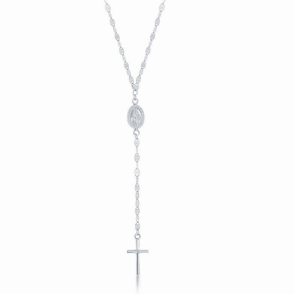 Sterling Silver Rhodium Plated Mirror and Mariner Rosary Chain