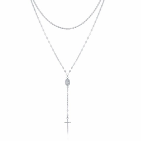 Sterling Silver Rhodium Plated Mirror and Mariner Rosary Chain