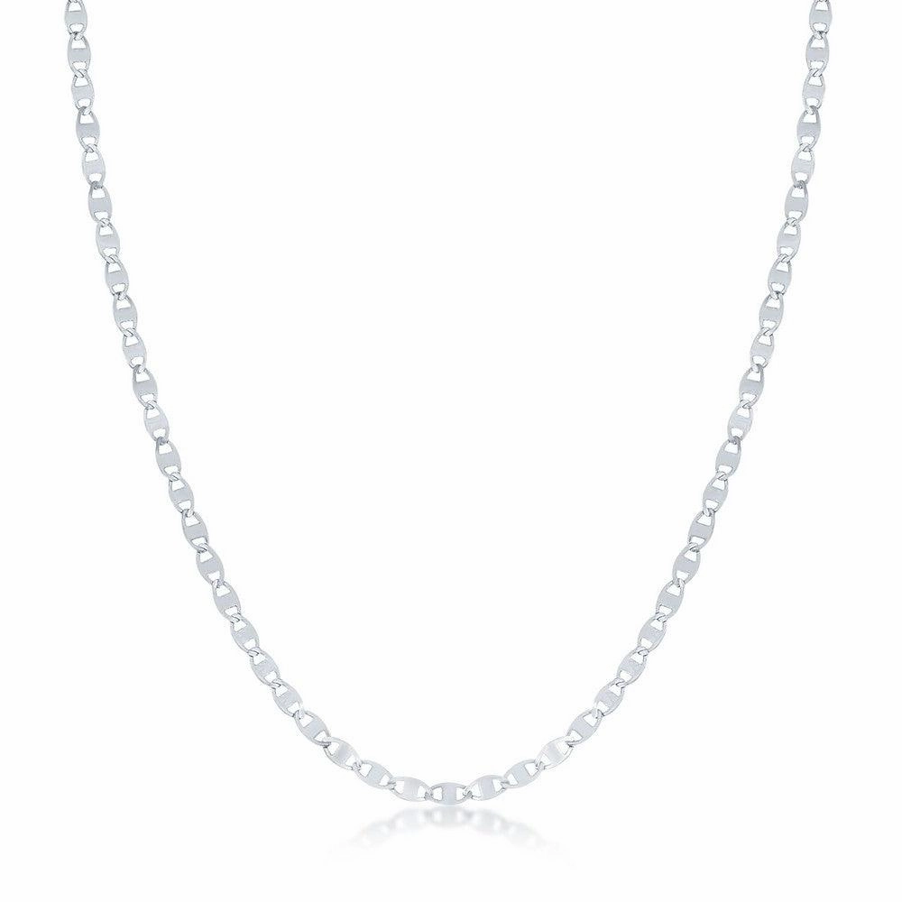 Sterling Silver Rhodium Plated Mirror and Mariner Rosary Chain