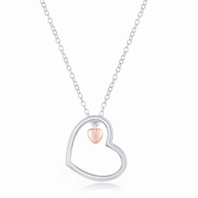 Sterling Silver Rose Gold Heart Charm Necklace