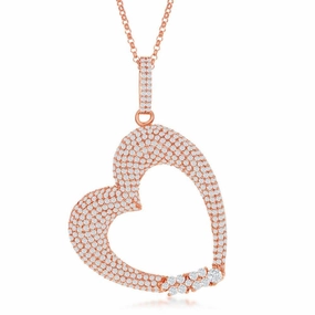 Sterling Silver Rose Gold Pave Heart Pendant Chain