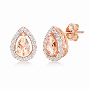 Sterling Silver Rose Gold Pear Shaped Stud Earrings