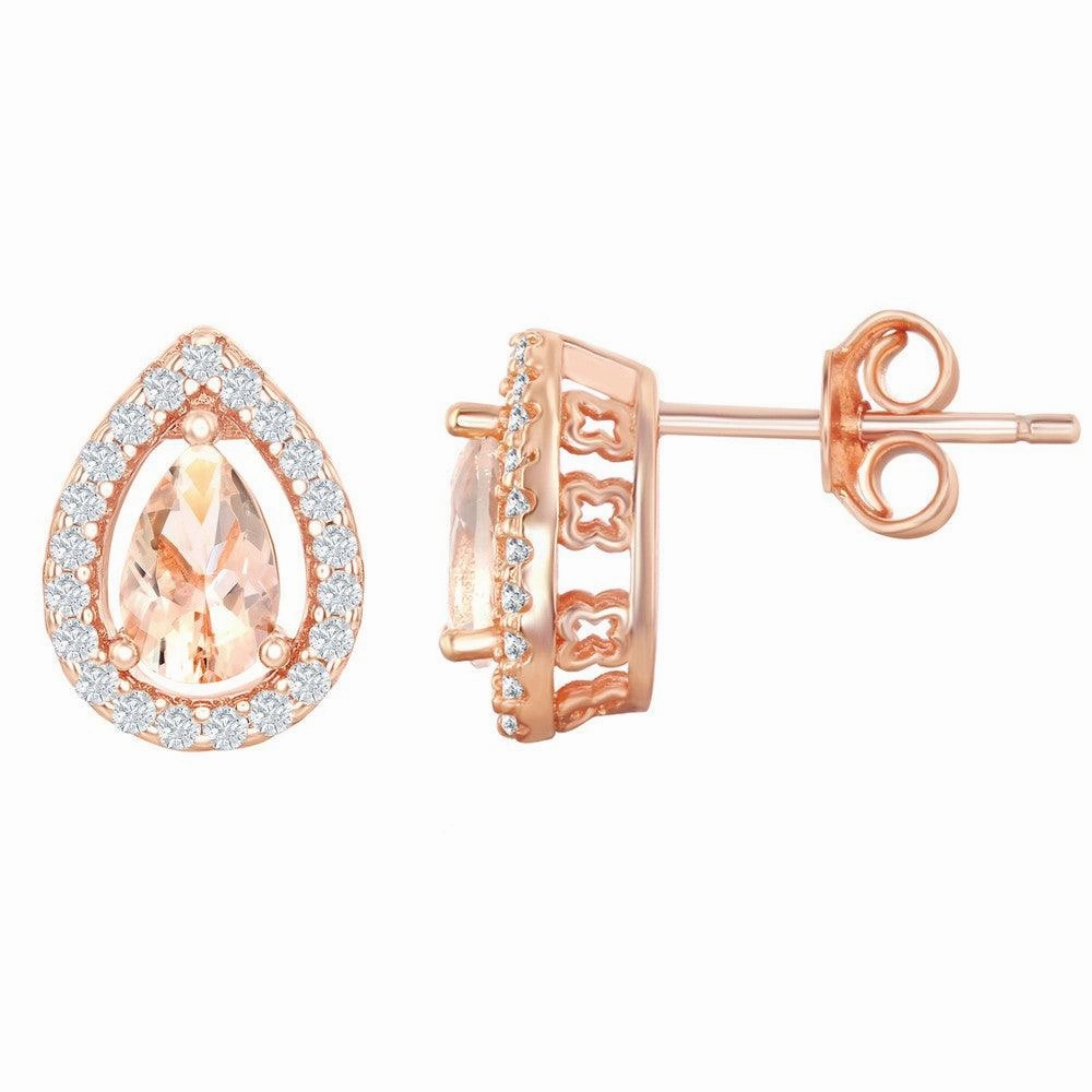 Sterling Silver Rose Gold Pear Shaped Stud Earrings