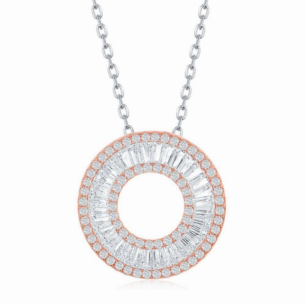 Sterling Silver Rose Gold Plated Baguette CZ Open Circle Necklace