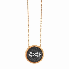 Sterling Silver Rose Gold Plated Black Disc CZ Infinity Necklace