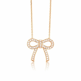 Sterling Silver Rose Gold Plated CZ Bow Necklace
