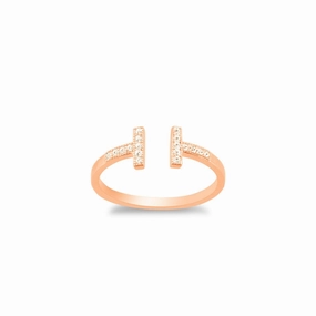 Sterling Silver Rose Gold Plated CZ Double T Ring - W-1320