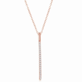 Sterling Silver Rose Gold Plated CZ Vertical Bar Necklace