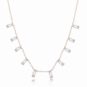 Sterling Silver Rose Gold Plated Dangling Baguettes Necklace
