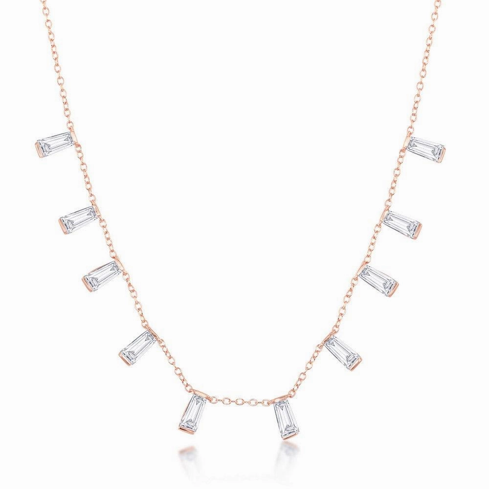 Sterling Silver Rose Gold Plated Dangling Baguettes Necklace