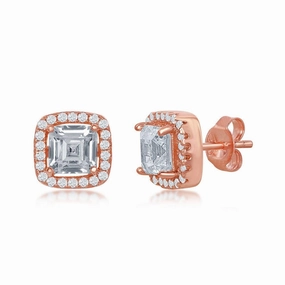 Sterling Silver Rose Gold Plated Double Square Stud Earrings