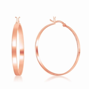 Sterling Silver Rose Gold Plated Flat Hoop Earrings, 4 x 40 mm