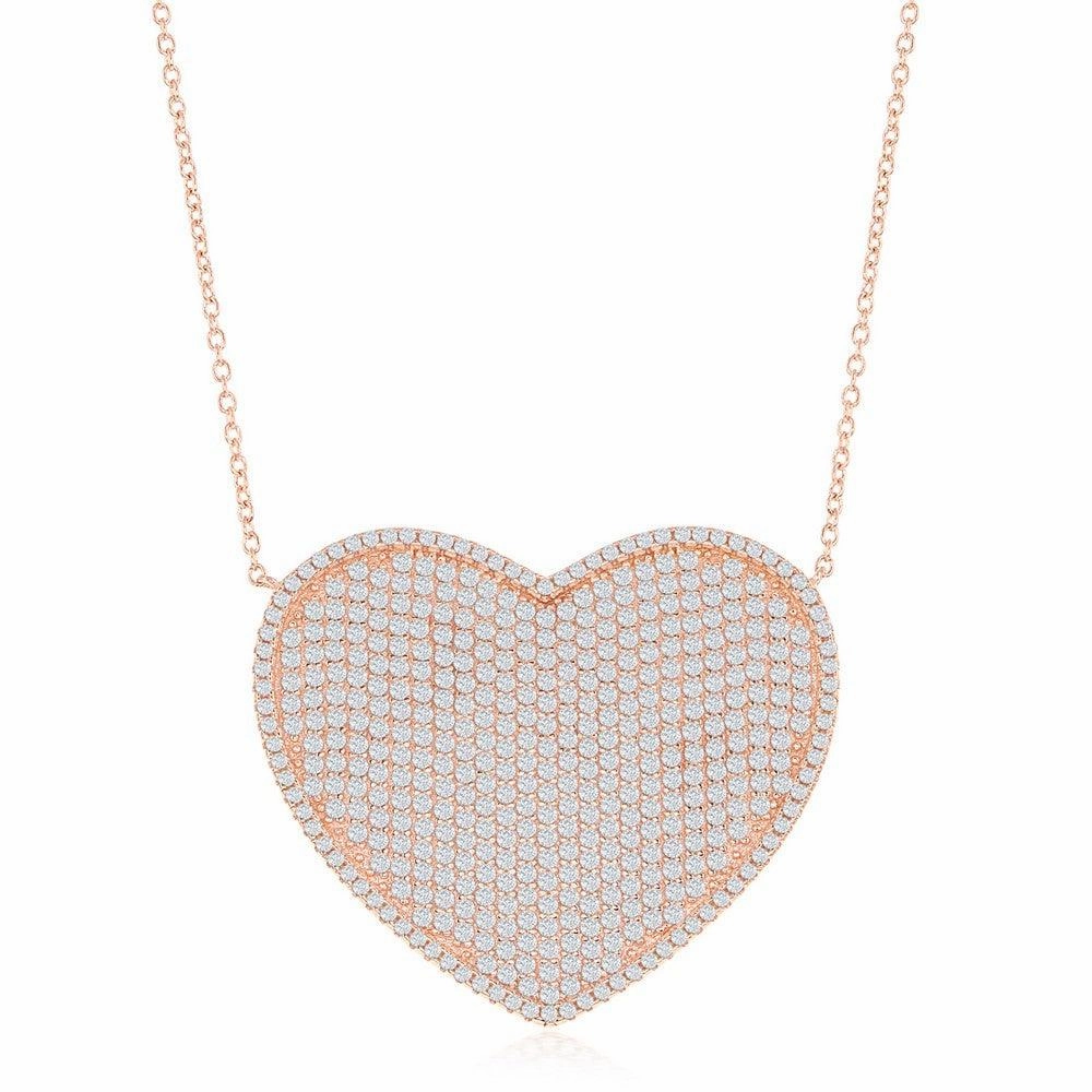 Sterling Silver Rose Gold Plated Micro Pave Heart Necklace