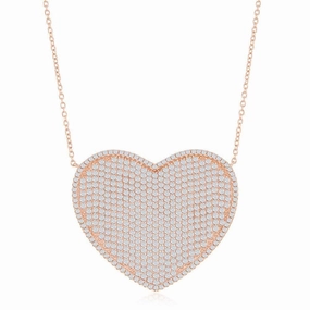 Sterling Silver Rose Gold Plated Micro Pave Heart Necklace