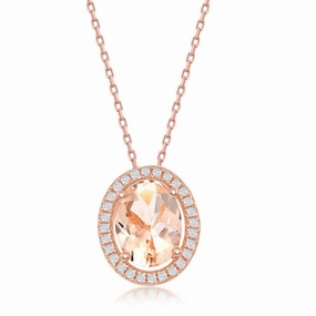 Sterling Silver Rose Gold Plated Oval Morganite CZ Pendant