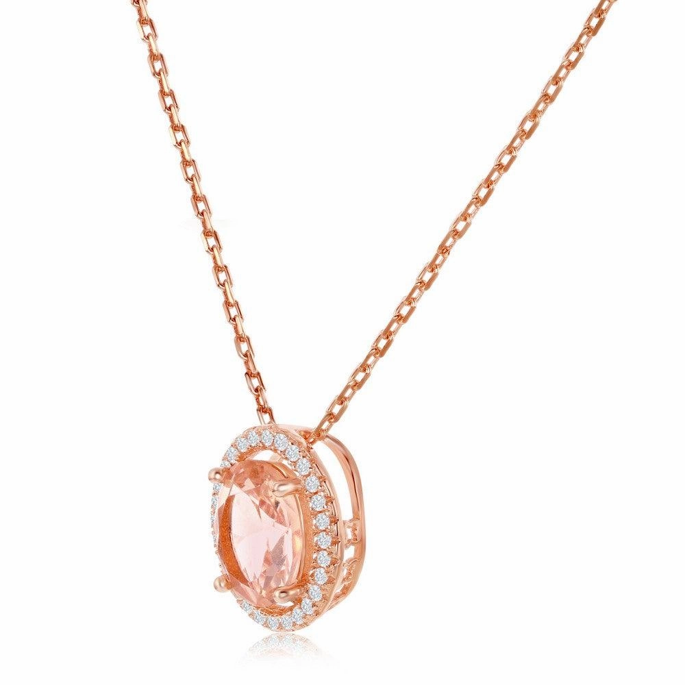 Sterling Silver Rose Gold Plated Oval Morganite CZ Pendant