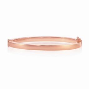 Sterling Silver Rose Gold Plated Plain Hinged Bangle