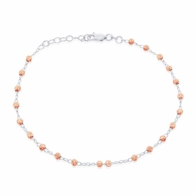 Sterling Silver Rose Gold Plated Thin Diamond Cut Anklet