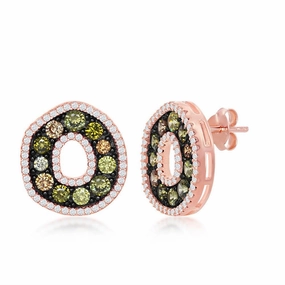 Sterling Silver Rose Gold Round Multicolor Earrings