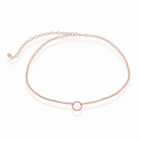 Sterling Silver Rose GP Double Strand with Open Circle Choker
