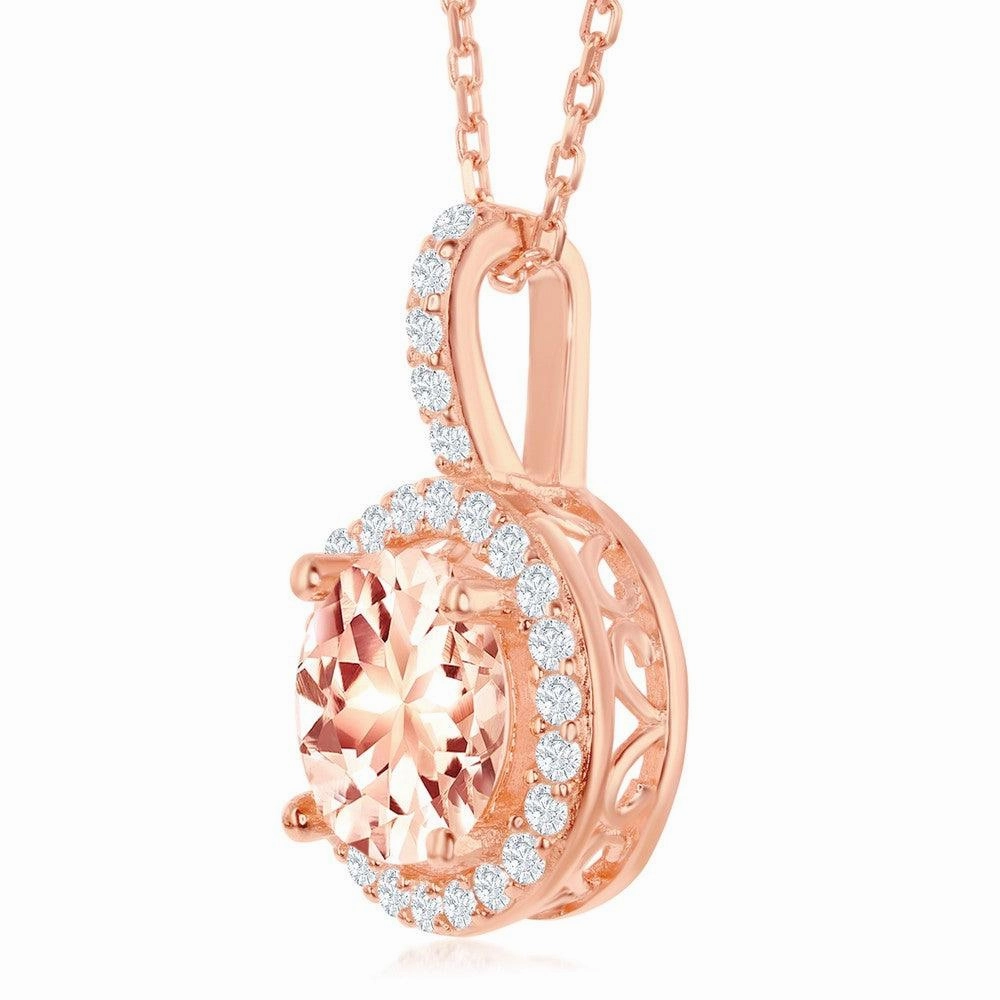 Sterling Silver Rose GP Four-Prong Round Morganite CZ Pendant