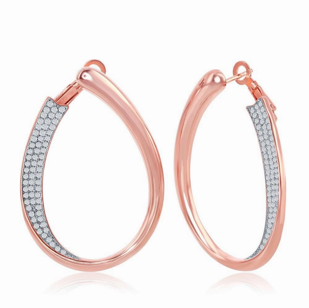Sterling Silver Rose GP Half Micro Pave J-Design Earrings