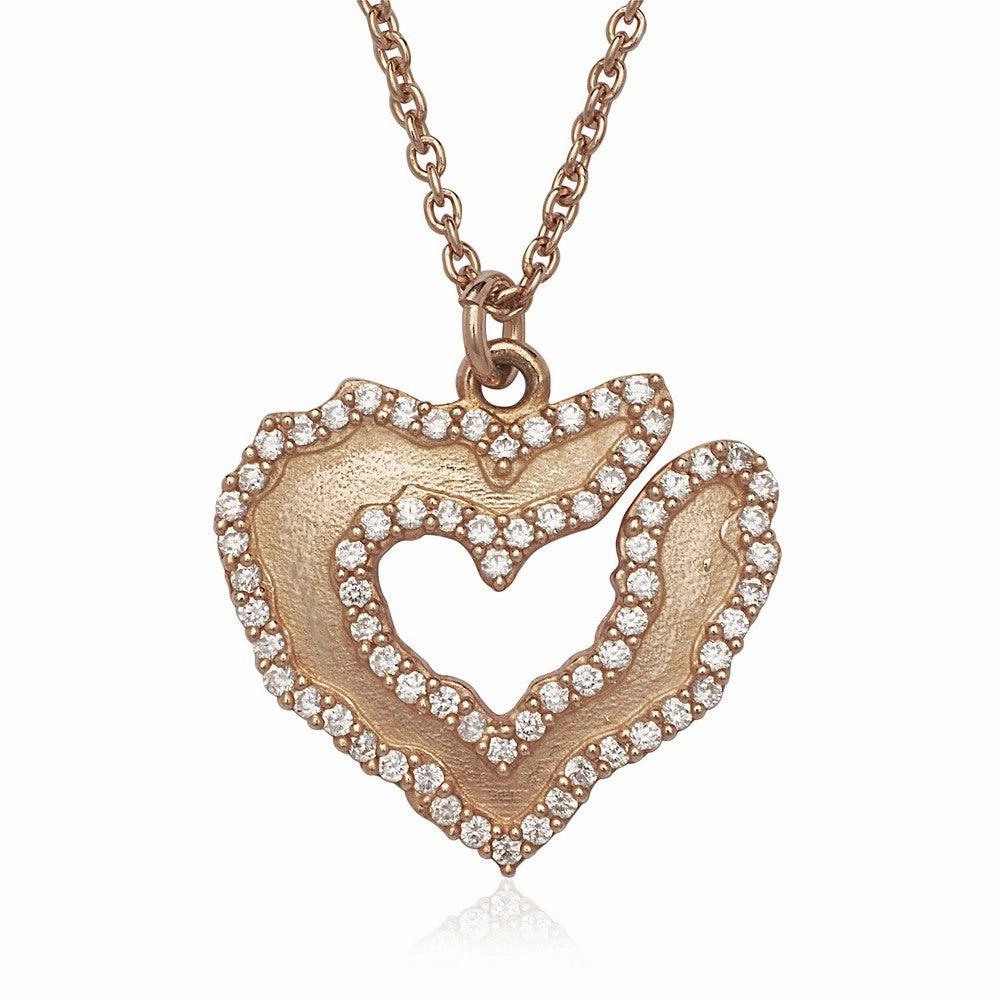 Sterling Silver Rose GP Heart with CZ Border Necklace