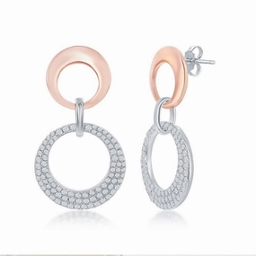 Sterling Silver Rose GP Interlocking Open Circle Earrings
