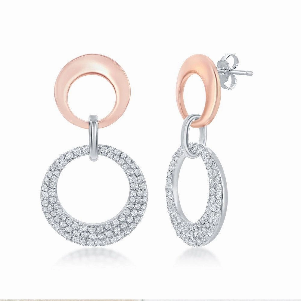 Sterling Silver Rose GP Interlocking Open Circle Earrings