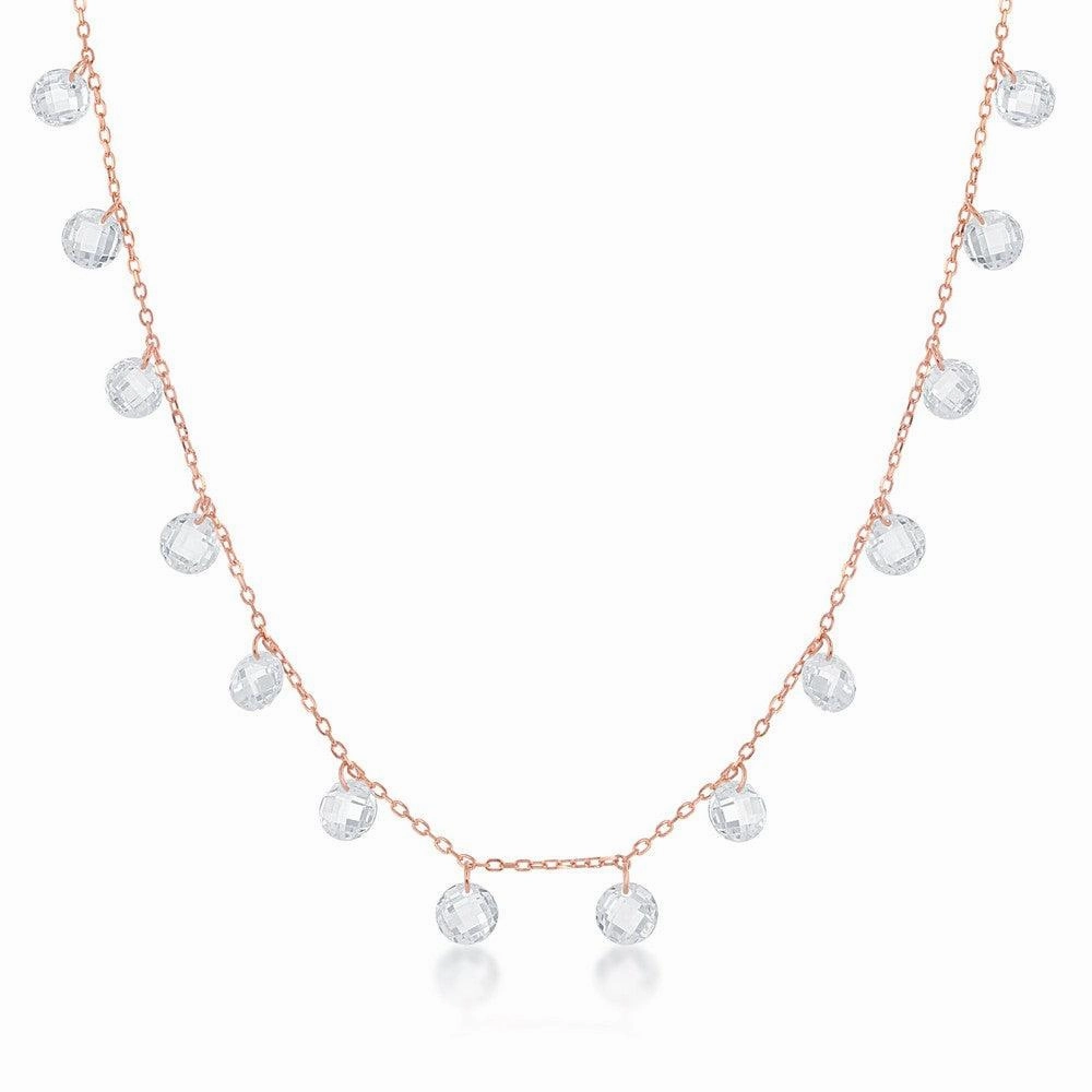 Sterling Silver Rose GP Linked Cubic Zirconia Necklace