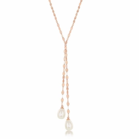 Sterling Silver Rose GP Mirror Chain with FWP Lariat Necklace