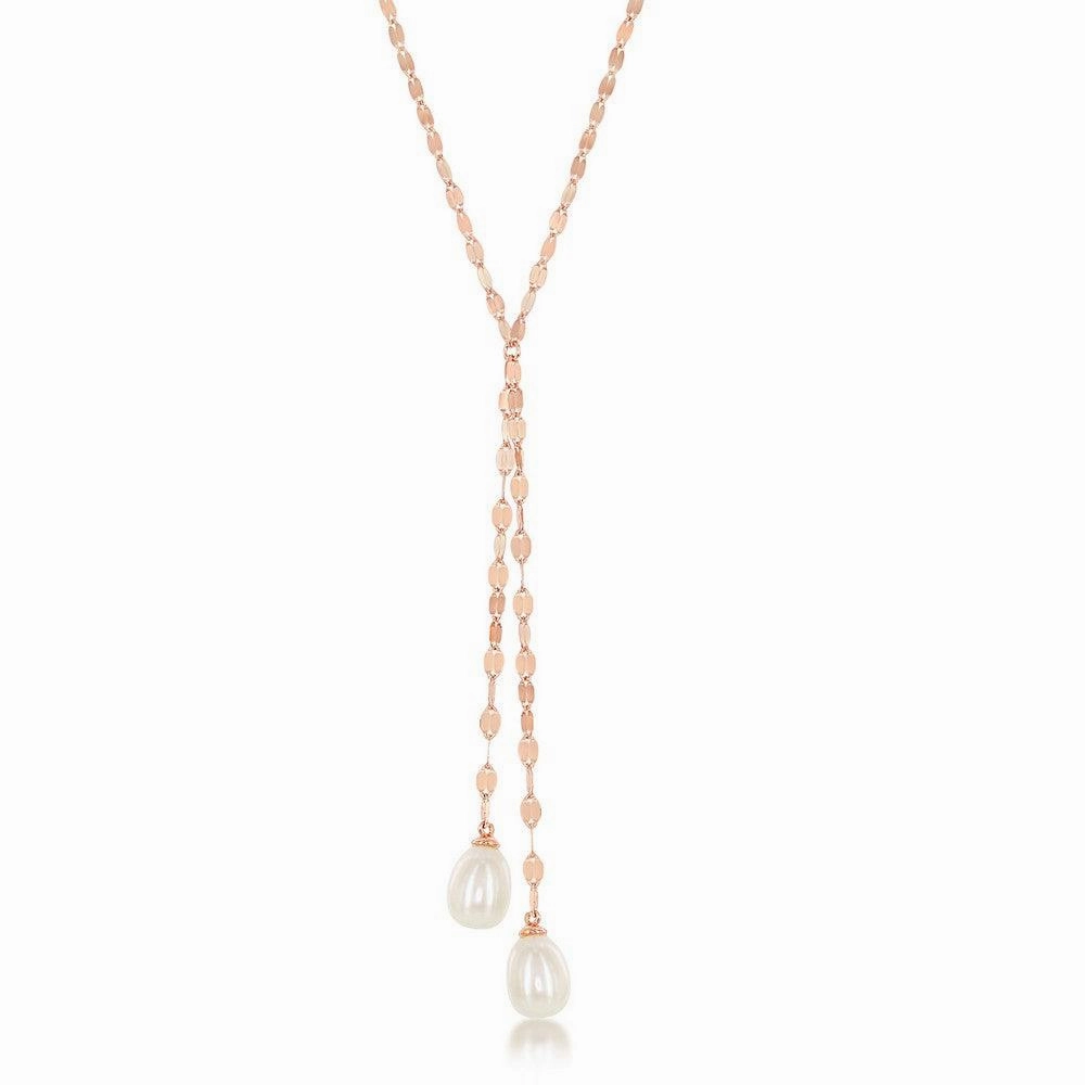 Sterling Silver Rose GP Mirror Chain with FWP Lariat Necklace