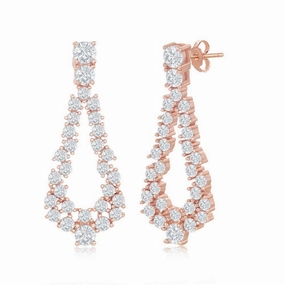 Sterling Silver Rose GP Open Pear Shaped CZ Statement Earrings