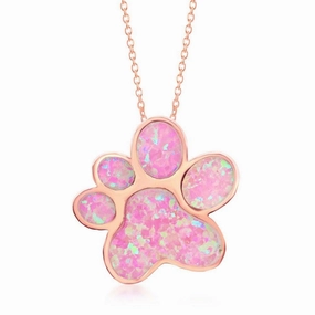 Sterling Silver Rose GP Pink Inlay Opal Paw Pendant