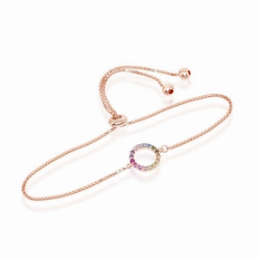 Sterling Silver Rose GP Rainbow CZ Open Circle Bracelet