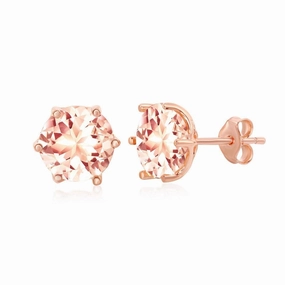 Sterling Silver Rose GP Six-Prong Morganite CZ Stud Earrings