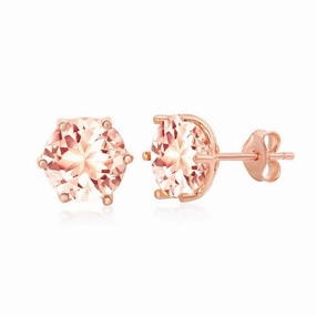 Sterling Silver Rose GP Six-Prong Morganite CZ Stud Earrings