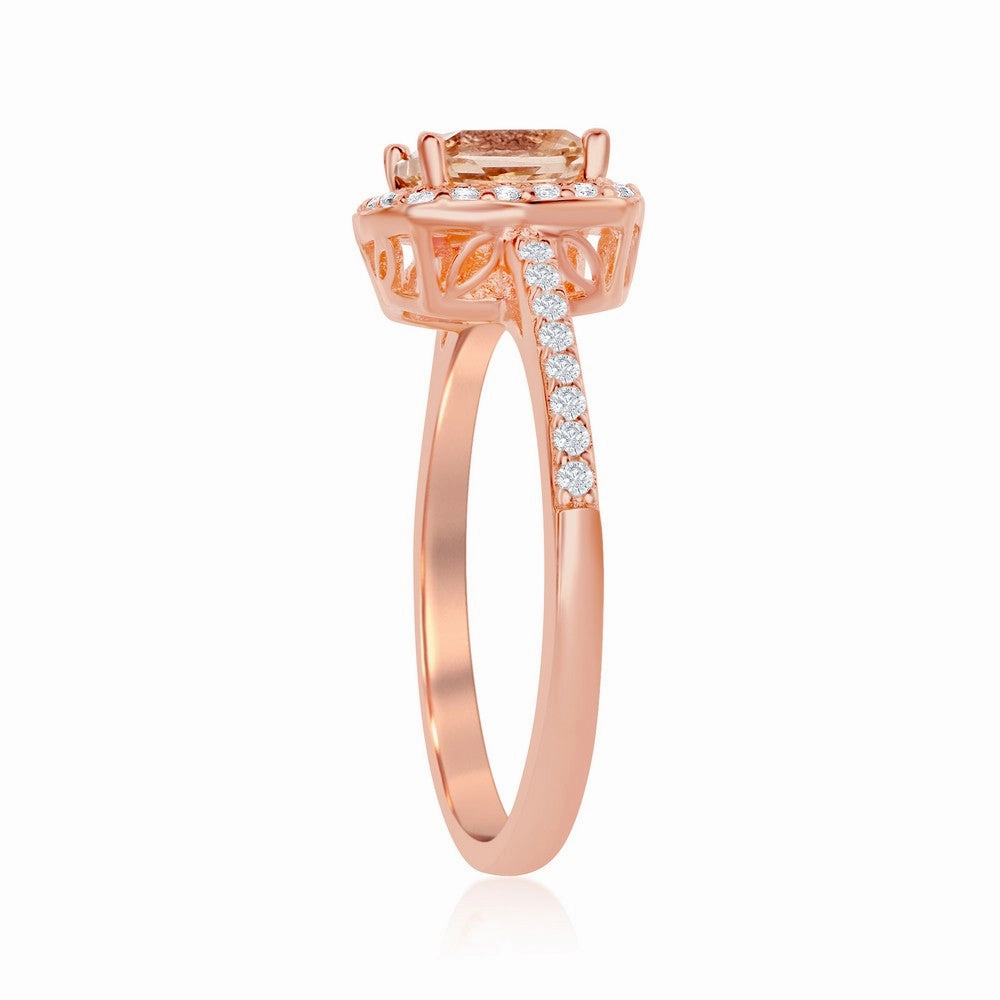 Sterling Silver Rose GP Square Morganite CZ Ring - W-1936