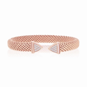 Sterling Silver Rose GP Triangle Cubic Zirconia Mesh Bangle