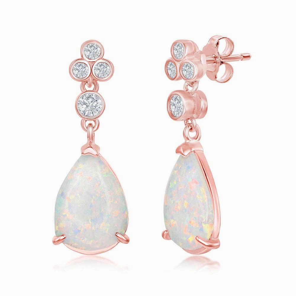 Sterling Silver Rose GP Triple CZ Cluster White Inlay Earrings