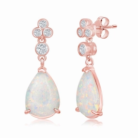 Sterling Silver Rose GP Triple CZ Cluster White Inlay Earrings