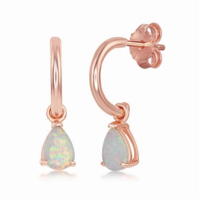 Sterling Silver Rose GP White Inlay Opal Open Hoop Earrings