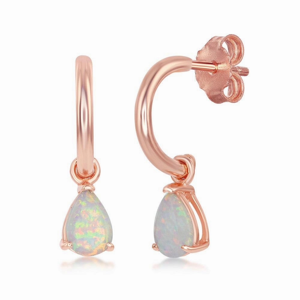 Sterling Silver Rose GP White Inlay Opal Open Hoop Earrings