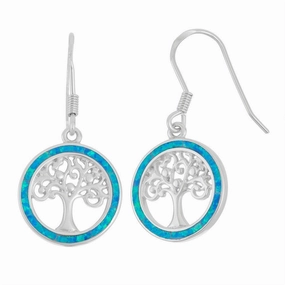 Sterling Silver Round Blue Inlay Opal Earrings