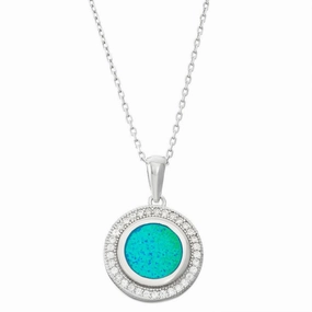 Sterling Silver Round Blue Inlay Opal Pendant