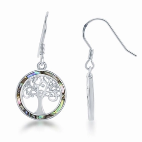 Sterling Silver Round Center Tree of Life Earrings
